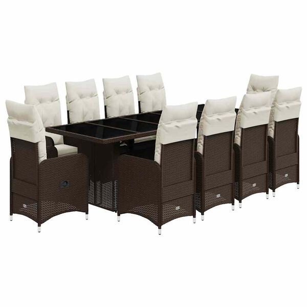 vidaXL 11-dielna z&aacute;hradn&aacute; bistro s&uacute;prava s vank&uacute;&scaron;mi hned&aacute; polyratan