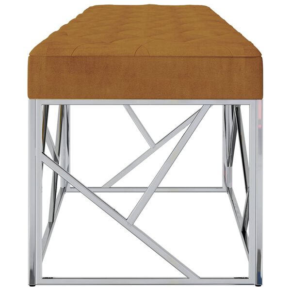 vidaXL Lavica 97 cm hned&aacute; zamatov&aacute; l&aacute;tka a nehrdzavej&uacute;ca oceľ