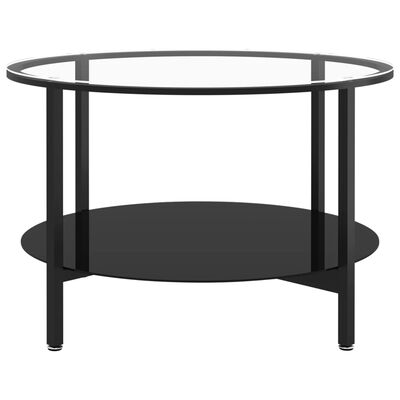 vidaXL Čajový stolík čierny a priehľadný 70 cm tvrdené sklo
