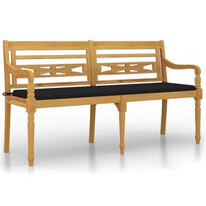 vidaXL Lavička Batavia s čiernou podložkou 150 cm t&iacute;kov&yacute; mas&iacute;v