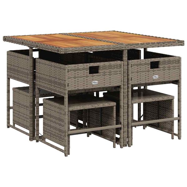 vidaXL 9-dielna z&aacute;hradn&aacute; jed&aacute;lensk&aacute; sada s podložkami siv&aacute; polyratan