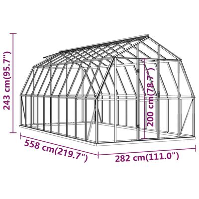 vidaXL Skleník s podkladovým rámom, antracitový 15,74 m², hliník