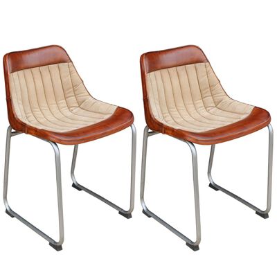 vidaXL Jedálenské stoličky 2 ks hnedo-béžové pravá koža a plátno