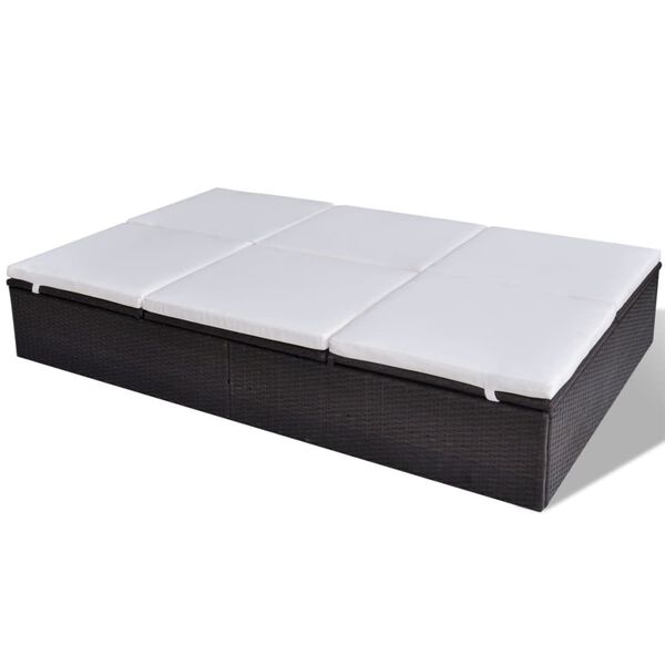 vidaXL Dvojité záhradné ležadlo s podložkou, polyratan, hnedé