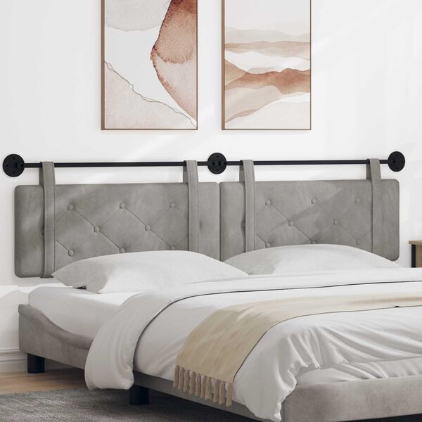 vidaXL Z&aacute;vesn&aacute; Čel&aacute; N&aacute;stenn&yacute; Svetlosiv&aacute; 210 x 55 x 5 cm Zamat