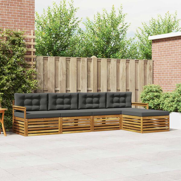 vidaXL Z&aacute;hradn&aacute; s&uacute;prava gaučov s vank&uacute;&scaron;om 5 pcs Pr&iacute;rodn&aacute; a antracitov&aacute;