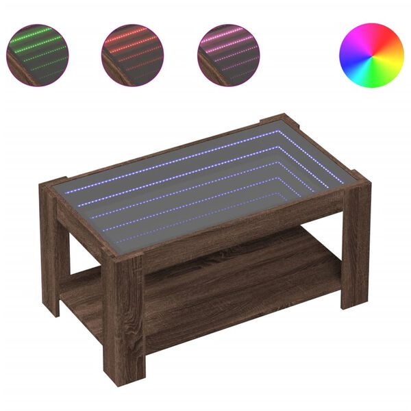 vidaXL Konferenčný stolík s LED hnedý dub 93x53x45 cm kompozit. drevo