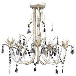 Kri&scaron;t&aacute;ľov&yacute; visiaci luster, elegantn&yacute;, biely, 5 obj&iacute;mok na žiarovky