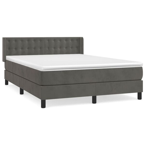 vidaXL Posteľn&yacute; r&aacute;m boxspring s matracom tmavosiv&yacute; 140x200 cm zamat