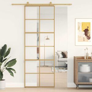 vidaXL Posuvn&eacute; dvere zlat&eacute; 76x205 cm č&iacute;re ESG sklo a hlin&iacute;k