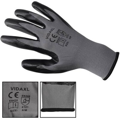 vidaXL Nitrilové pracovné rukavice, 24 párov, veľkosť 8/M, šedo-čierne