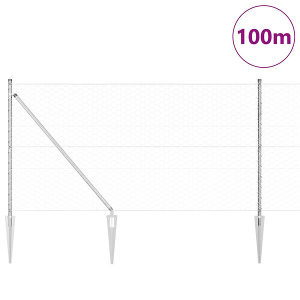 vidaXL Stĺp na plot. Strieborn&aacute; 100 x 1 m (50 mm pletivo) Oceľ