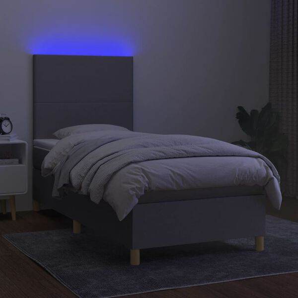vidaXL Posteľ boxsping s matracom a LED bledosiv&aacute; 100x200 cm l&aacute;tka