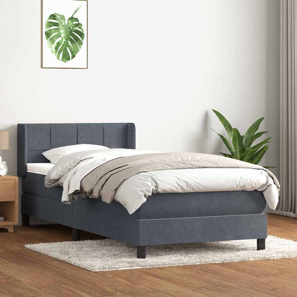 vidaXL Posteľn&yacute; r&aacute;m boxspring s matracom tmavosiv&yacute; 90x220 cm zamat