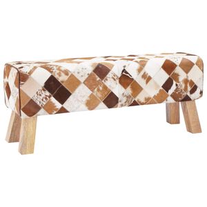 vidaXL lavička 110 x 30 x 45 cm Skutočn&aacute; koža Hned&yacute; patchwork