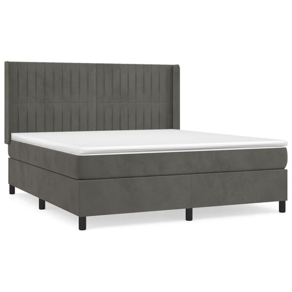 vidaXL Posteľn&yacute; r&aacute;m boxspring s matracom tmavosiv&yacute; 180x200 cm zamat