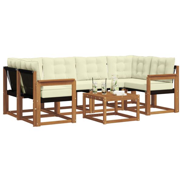 vidaXL Z&aacute;hradn&aacute; s&uacute;prava gaučov s vank&uacute;&scaron;om 7 pcs Pr&iacute;rodn&aacute; a kr&eacute;mov&aacute;