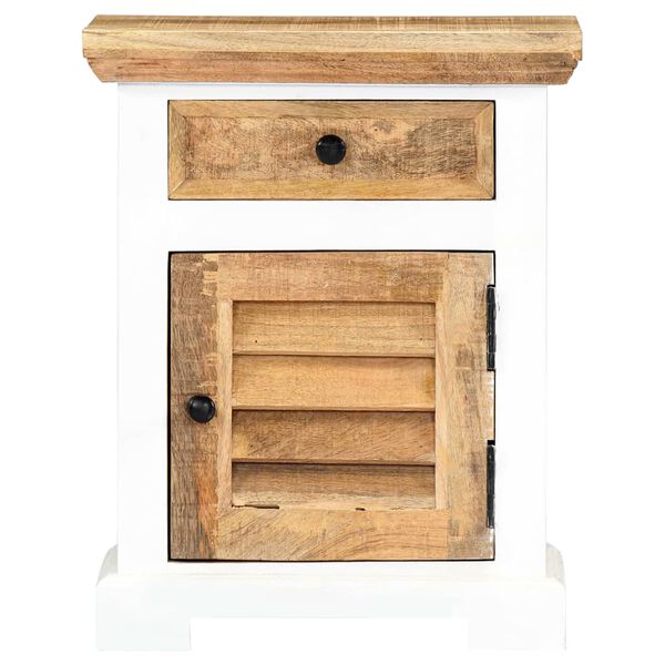 vidaXL Nočn&yacute; stol&iacute;k biely a hned&yacute; 40x30x50 cm surov&yacute; mangov&yacute; mas&iacute;v