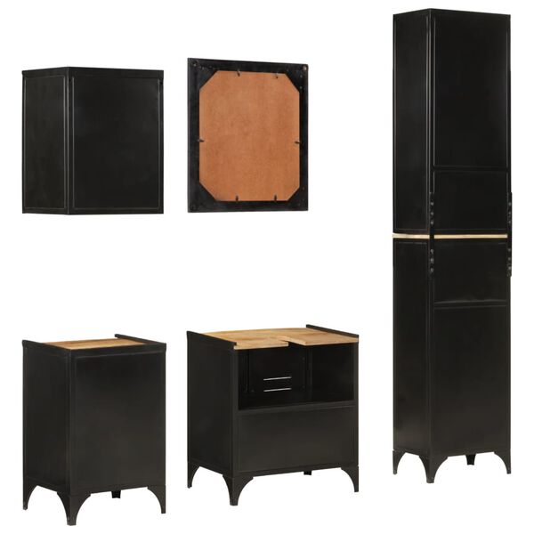 vidaXL 5-dielna s&uacute;prava k&uacute;peľňov&eacute;ho n&aacute;bytku, železo, mangov&yacute; mas&iacute;v