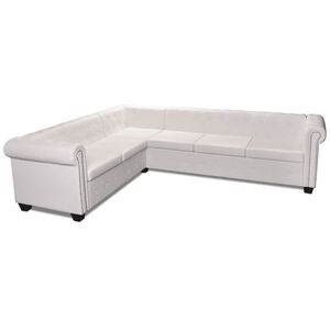 vidaXL Rohov&aacute; pohovka Chesterfield, 6-miestna, umel&aacute; koža, biela