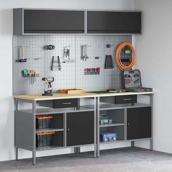 vidaXL Sada pracovného stola 8 pcs Čierna 200 x 55 x 200 cm Oceľ