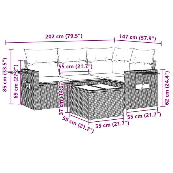 vidaXL 5-dielna z&aacute;hradn&aacute; s&uacute;prava pohoviek s vank&uacute;&scaron;mi svetlosiv&aacute;