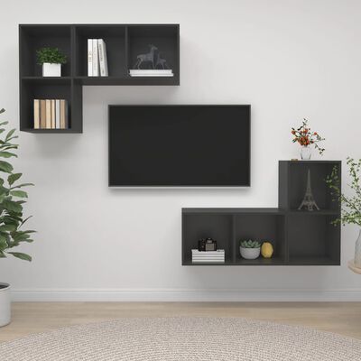 vidaXL Nástenné TV skrinky 4 ks sivé drevotrieska