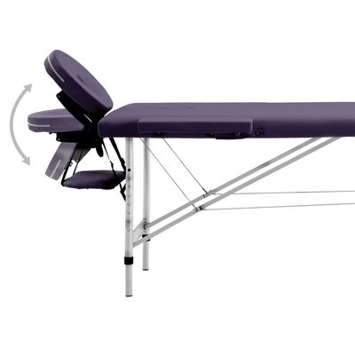 vidaXL Skladací masážny stôl, 2 zóny, hliník, fialový