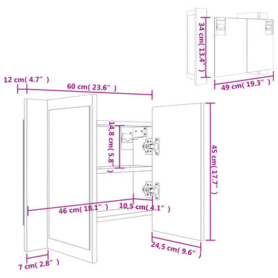 vidaXL LED zrkadlová skrinka hnedý dub 60x12x45 cm spracované drevo