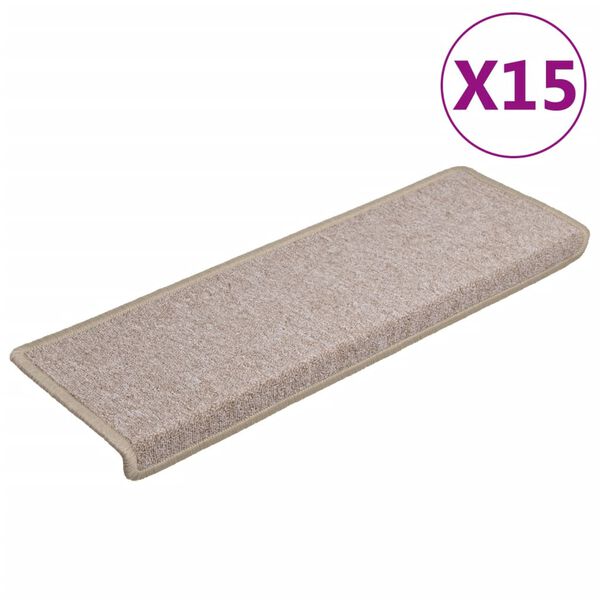 vidaXL Schodové rohože 15 ks 65x21x4 cm taupe s obdĺžnikovým okrajom