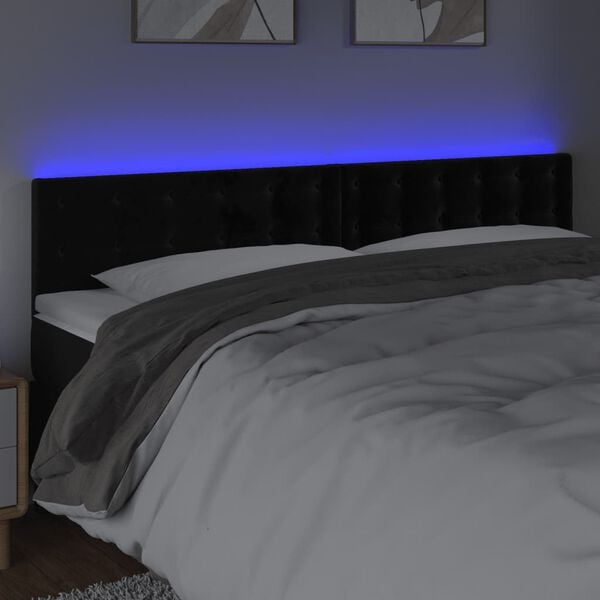vidaXL Čelo postele s LED čierne 200x5x78/88 cm zamat