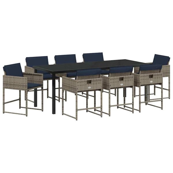 vidaXL Z&aacute;hradn&yacute; jed&aacute;lensk&yacute; set s vank&uacute;&scaron;om 9 pcs Siv&aacute; polyratan