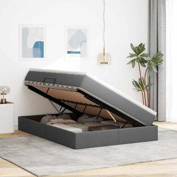 vidaXL Postel s &uacute;ložn&yacute;m prostorem a matrac&iacute; Tmavo &scaron;ed&aacute; 140 x 200 cm