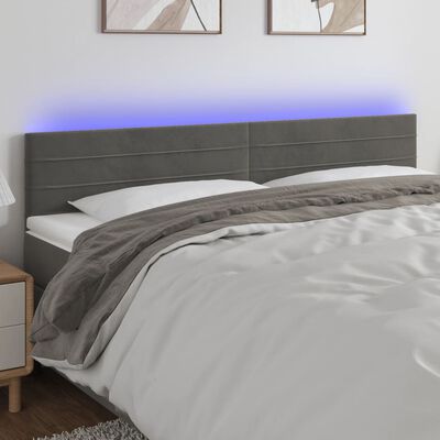 vidaXL Čelo postele s LED tmavosivé 180x5x78/88 cm zamat