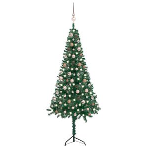 vidaXL Rohov&yacute; umel&yacute; vianočn&yacute; stromček s LED a guľami zelen&yacute; 180 cm PVC