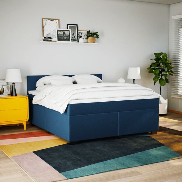 vidaXL Posteľn&yacute; r&aacute;m boxspring s matracom modr&yacute; 180x200 cm l&aacute;tka