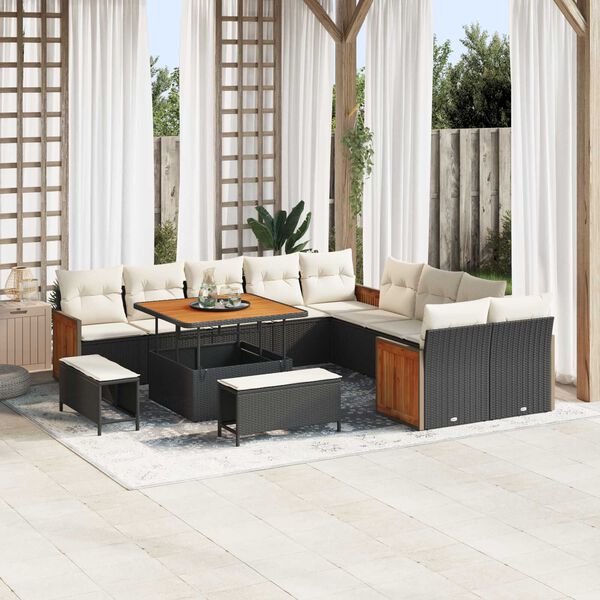 vidaXL S&uacute;prava z&aacute;hradn&yacute;ch pohoviek 17 pcs Čierna a kr&eacute;mov&aacute; polyratan