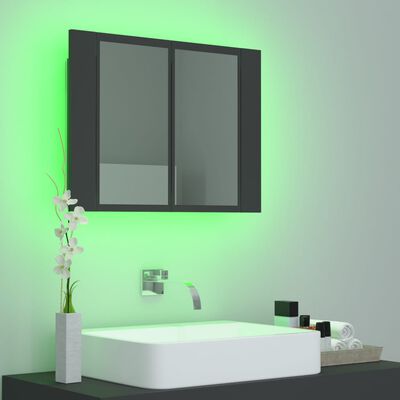 vidaXL LED kúpeľňová zrkadlová skrinka sivá 60x12x45 cm akryl
