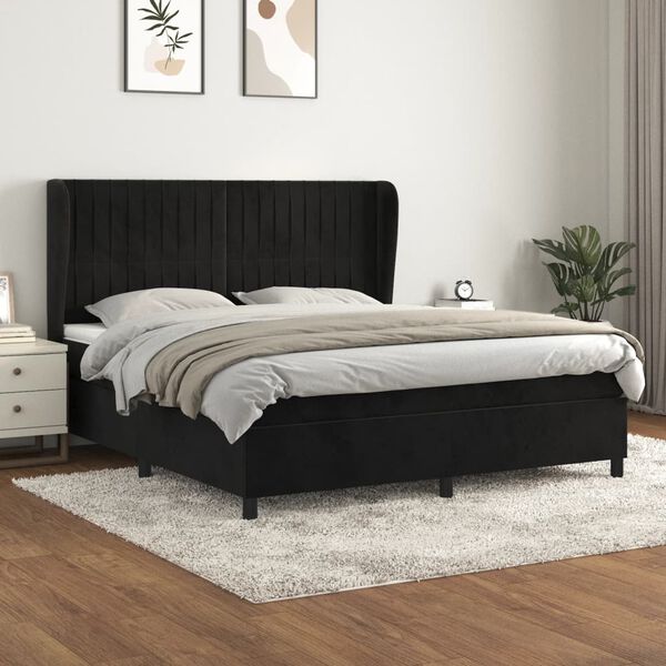vidaXL Posteľn&yacute; r&aacute;m boxspring s matracom čierny 180x200 cm zamat