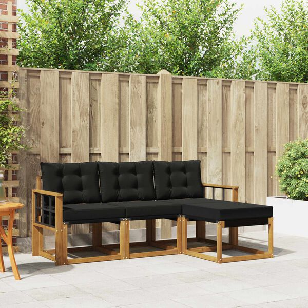 vidaXL Z&aacute;hradn&aacute; s&uacute;prava gaučov s vank&uacute;&scaron;om 4 pcs Pr&iacute;rodn&aacute; a čierna