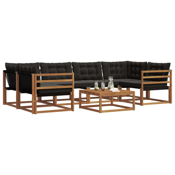 vidaXL Z&aacute;hradn&aacute; s&uacute;prava gaučov s vank&uacute;&scaron;om 7 pcs Pr&iacute;rodn&aacute; a čierna