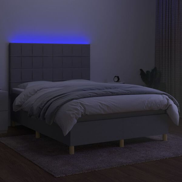 vidaXL Posteľ boxsping s matracom a LED bledosiv&aacute; 140x190 cm l&aacute;tka