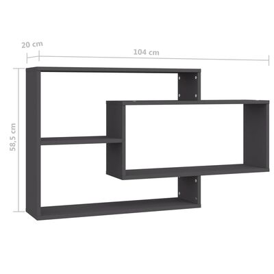 vidaXL Nástenné police, sivé 104x20x58,5 cm, kompozitné drevo