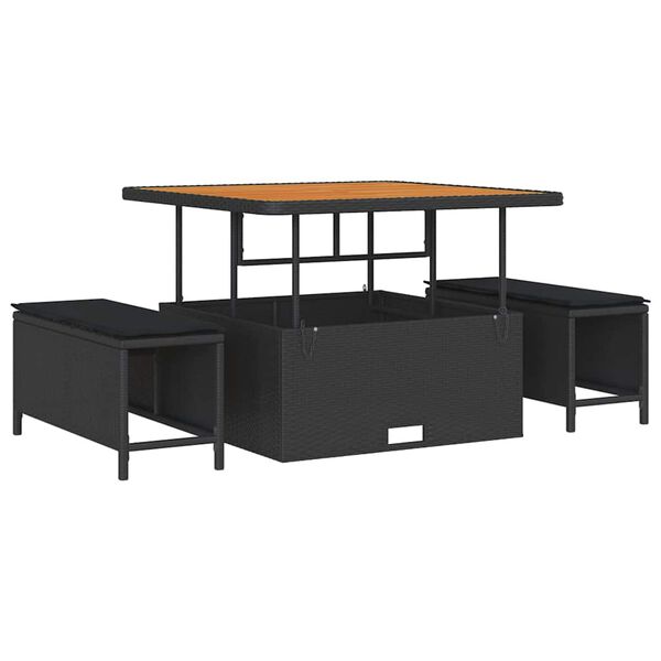 vidaXL Záhradný jedálenský set Čierna Poly ratan