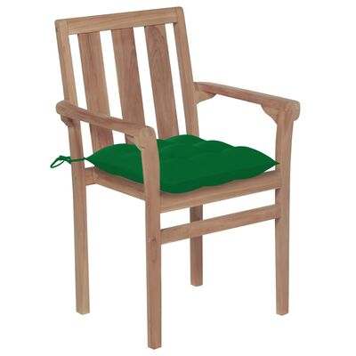 vidaXL Stohovateľné záhradné stoličky s podložkami 4 ks tíkový masív