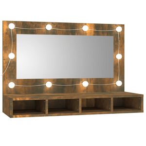 vidaXL Zrkadlov&aacute; skrinka s LED dymov&yacute; dub 90x31,5x62 cm