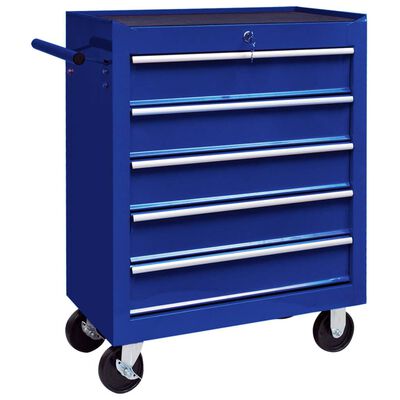 vidaXL Dielenský vozík na náradie s 5 zásuvkami modrý