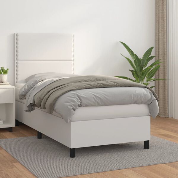 vidaXL Boxspring posteľ s matracom biela 90x200 cm umel&aacute; koža