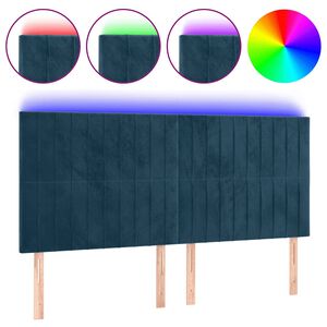 vidaXL Čelo postele s LED tmavomodr&eacute; 80x5x78/88 cm zamat