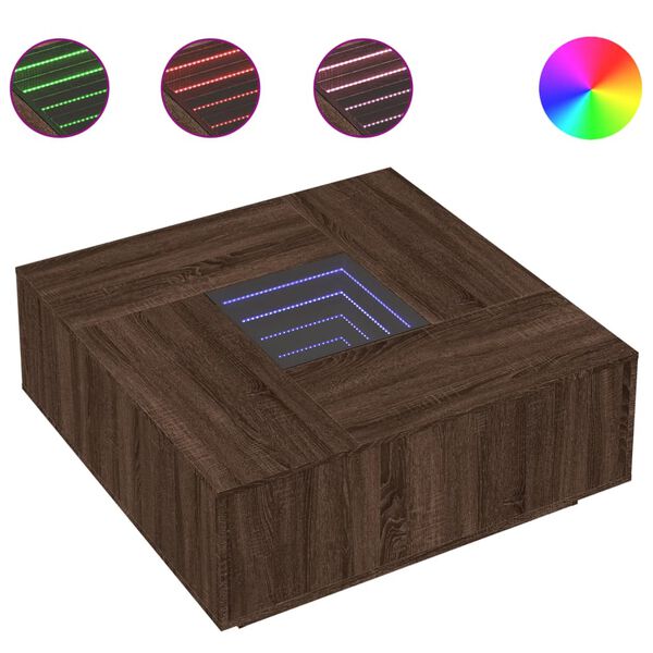 vidaXL Konferenčn&yacute; stol&iacute;k s nekonečn&yacute;mi LED hned&yacute; dub 100x100x40 cm